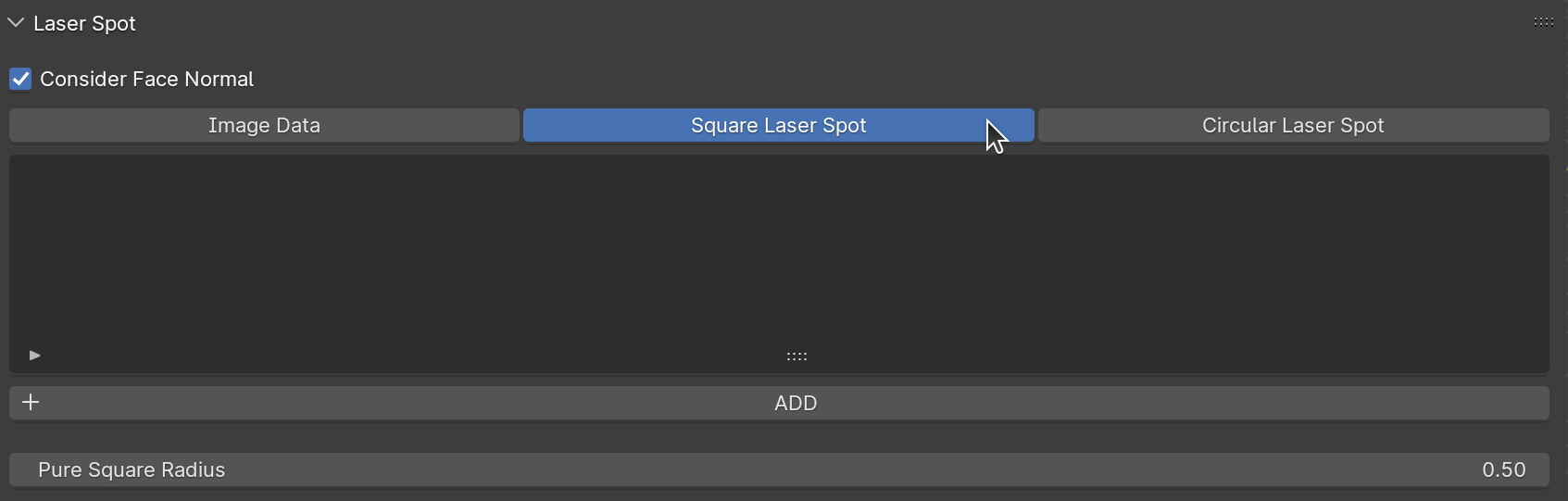 Selecting the square laser spot type