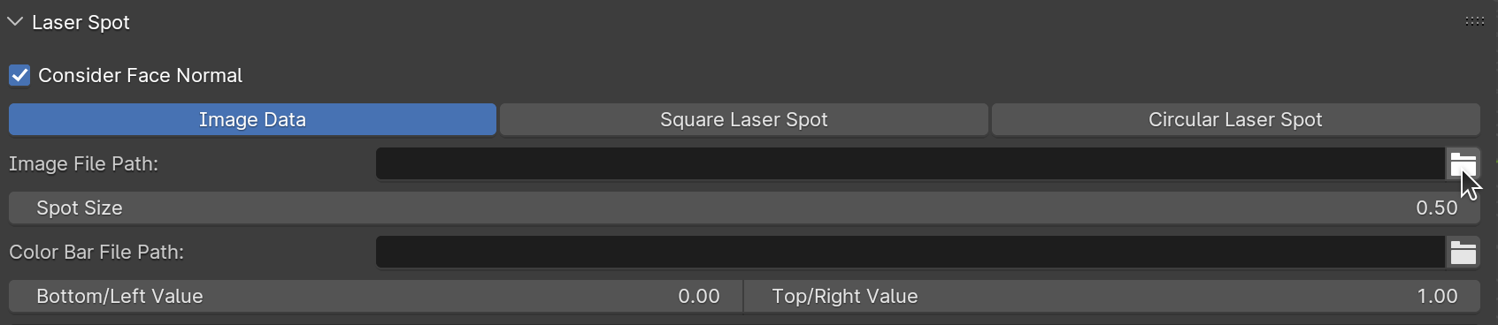 Loading a PNG image to define the laser spot