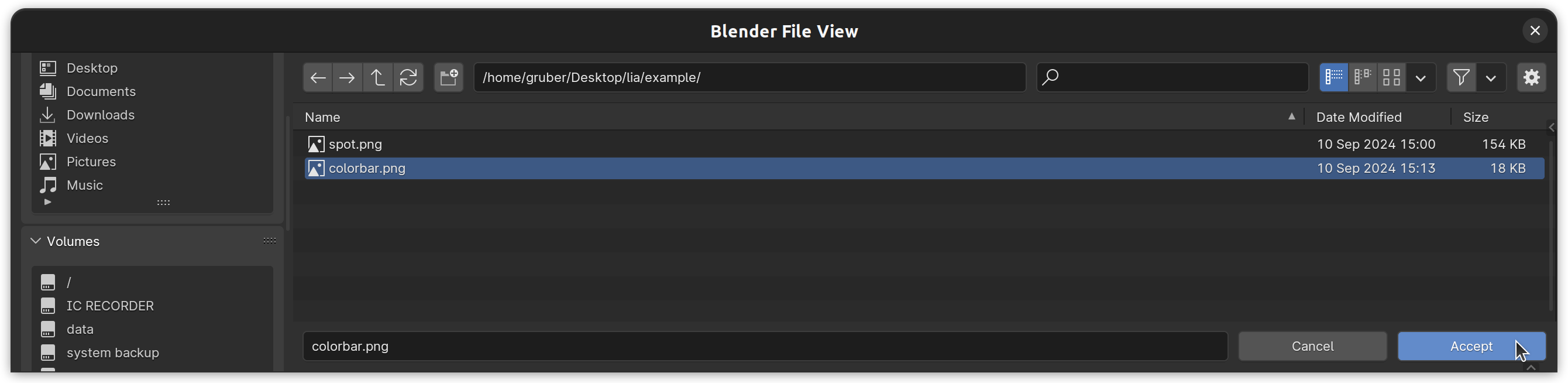 Loading a color bar PNG file - file browser